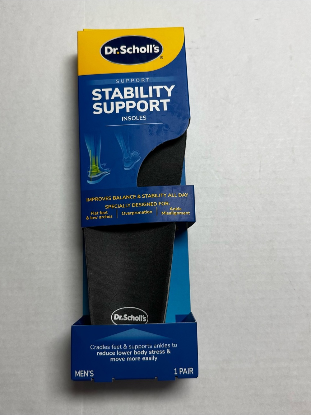 Dr. Scholls Men's Stability Support Insoles Flat Feet Low Arch Support Size 8-14